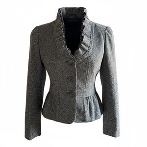 LOFT Charcoal Ruffled Wool Blend Peplum Jacket